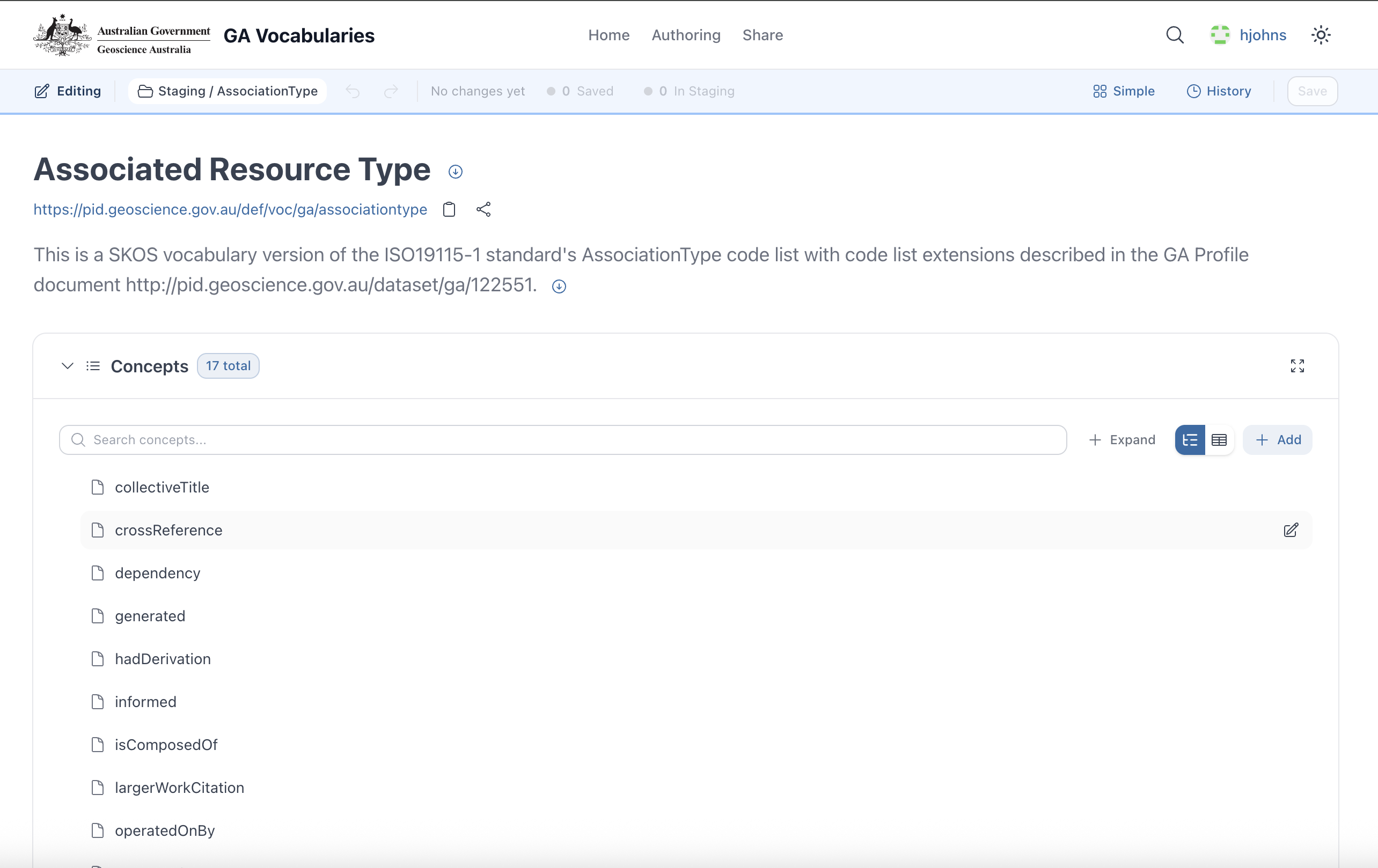 Vocabulary editor view
