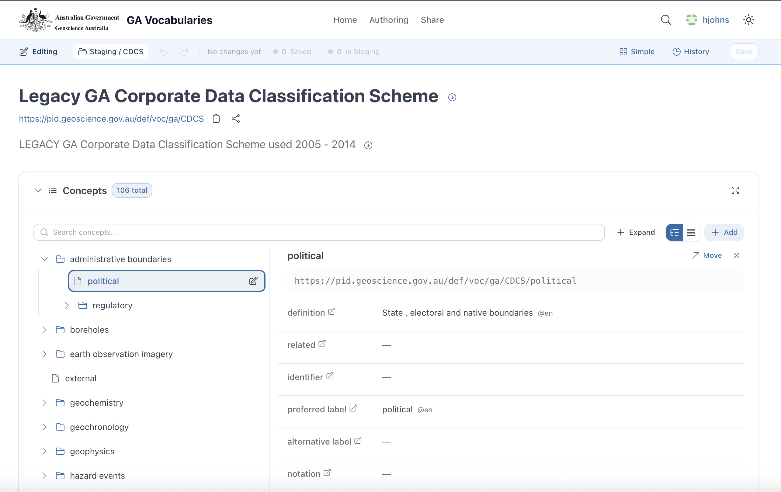 Concept detail panel