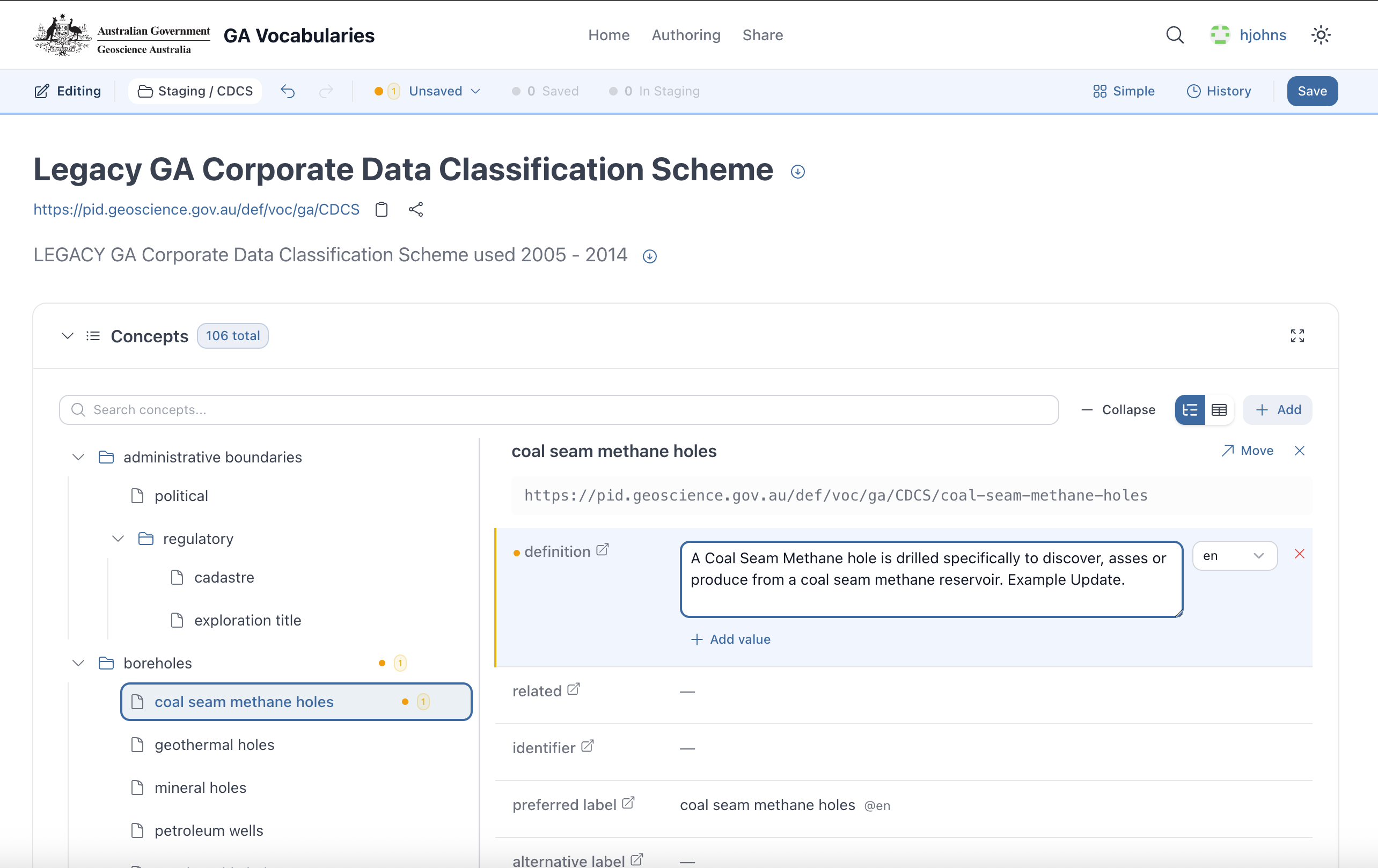 Editing a definition