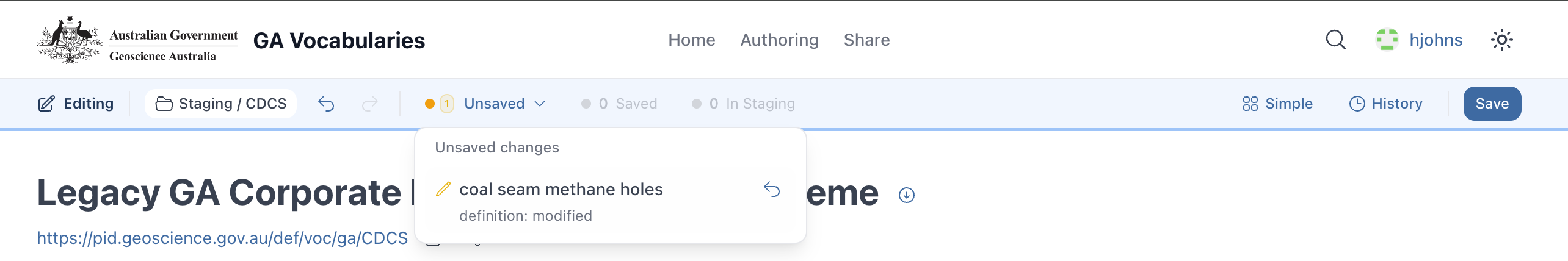 Unsaved changes dropdown