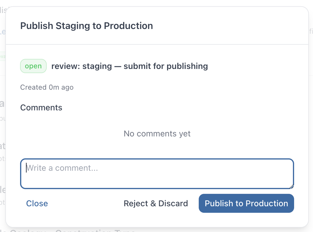 Publish review dialog